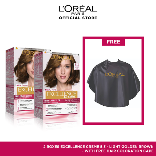 Excellence creme - 5.3 golden light brown hair color Bundle + Free Cape