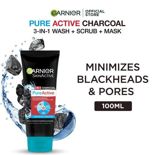 Garnier skinactive 3 in 1 charcoal pure active bleackhead foam 100ml