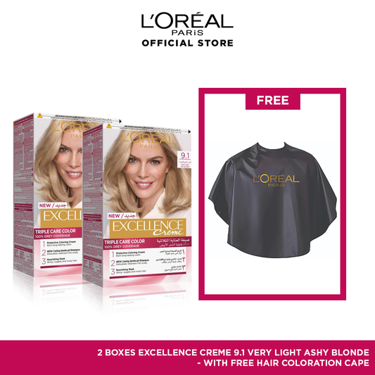 Excellence creme 9.1 very light ash blonde hair color Bundle + Free Cape