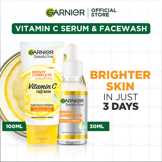 Garnier Skin Active Gright Complete Vitamin C Booster Serum 30ML + Bright Complete Face Wash 100ml