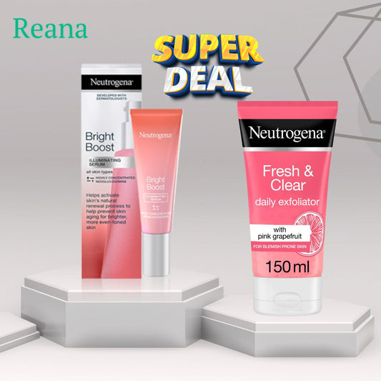 NG BRIGHT BOOST SERUM 30ML with Neutrogena, facial scrub, visibly clear, pink grapefruit, 150ml