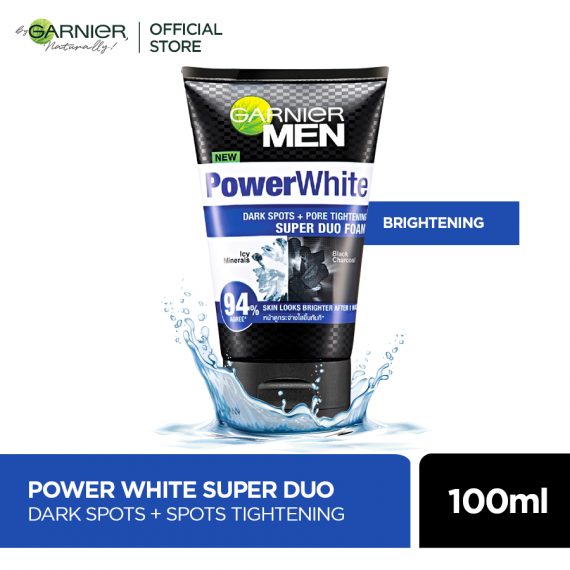 Garnier men power white super duo foam 100 ml - for brighter skin